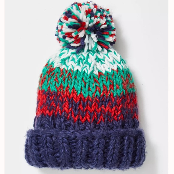 Free People Tide Stripe Knit Pom Beanie - Navy *NWT* - Picture 2 of 3